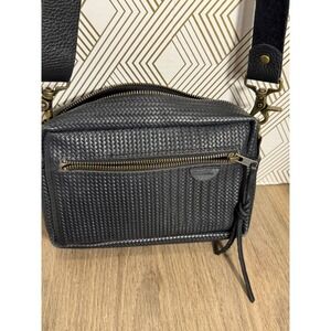 Handcrafted leather bag Black Woven Leather Crossbody purse Zipper Pockets